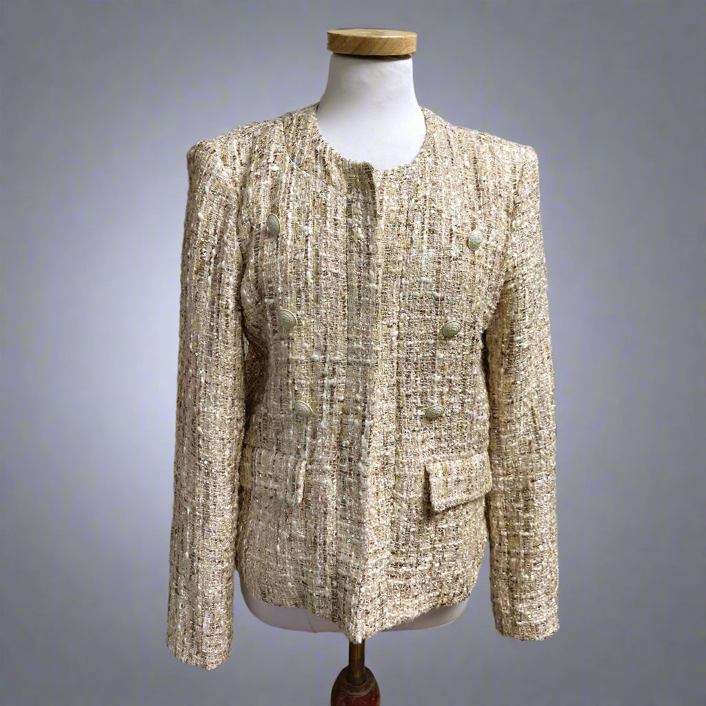 L'Agence camel tweed & sequin Effie jacket, size 6