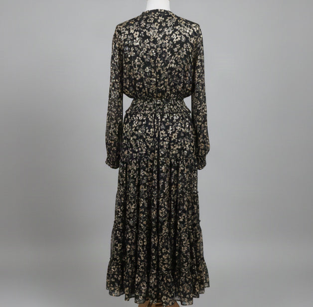 Elie Tahari black and tan floral maxi dress, size S, NEW WITH TAGS!