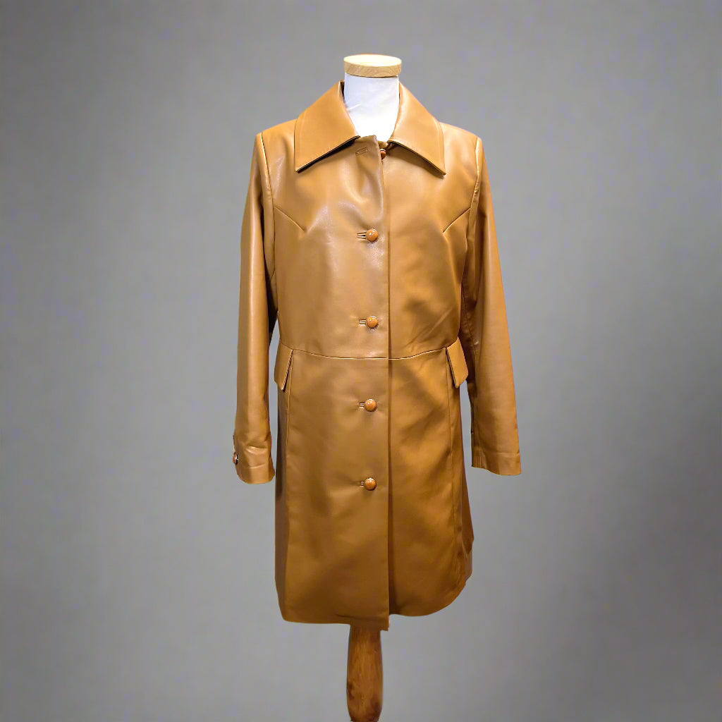 Cabi camel vegan leather Joplin coat, size M