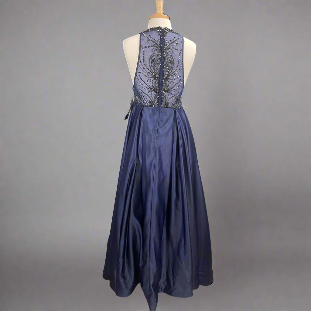 Dave & Johnny navy ballgown with beading, size 7/8, NEW WITH TAGS!