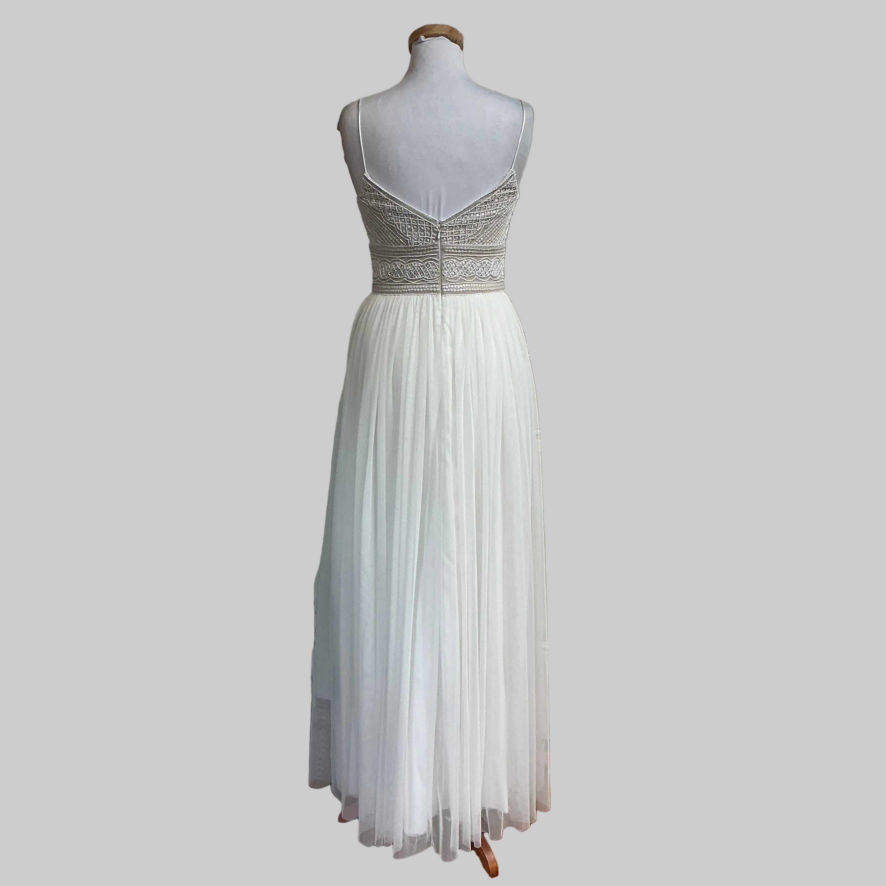 Adrianna Papell ivory tulle and bead Naya gown, size 2