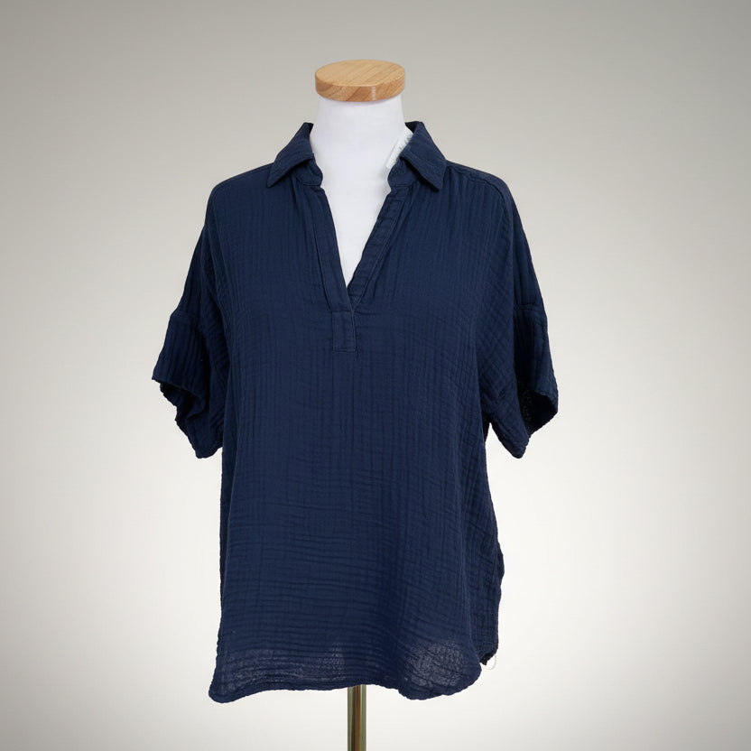 Michael Stars navy Gigi Popover top, size S, NEW WITH TAGS!