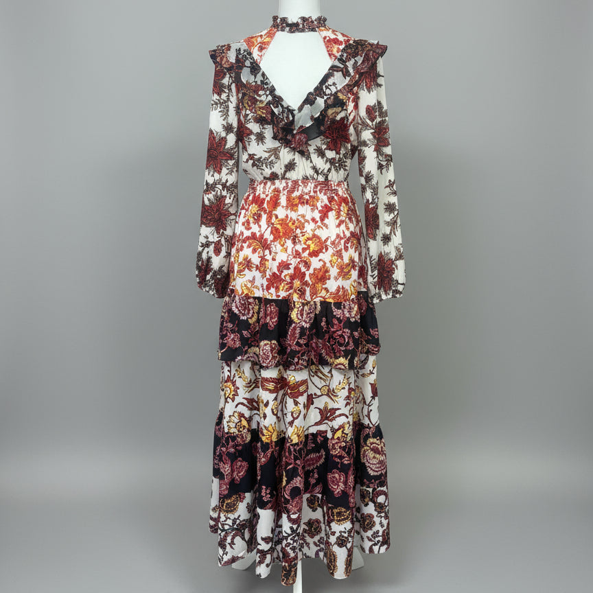 Hemant & Nandita brick and black floral Emilie dress, size S