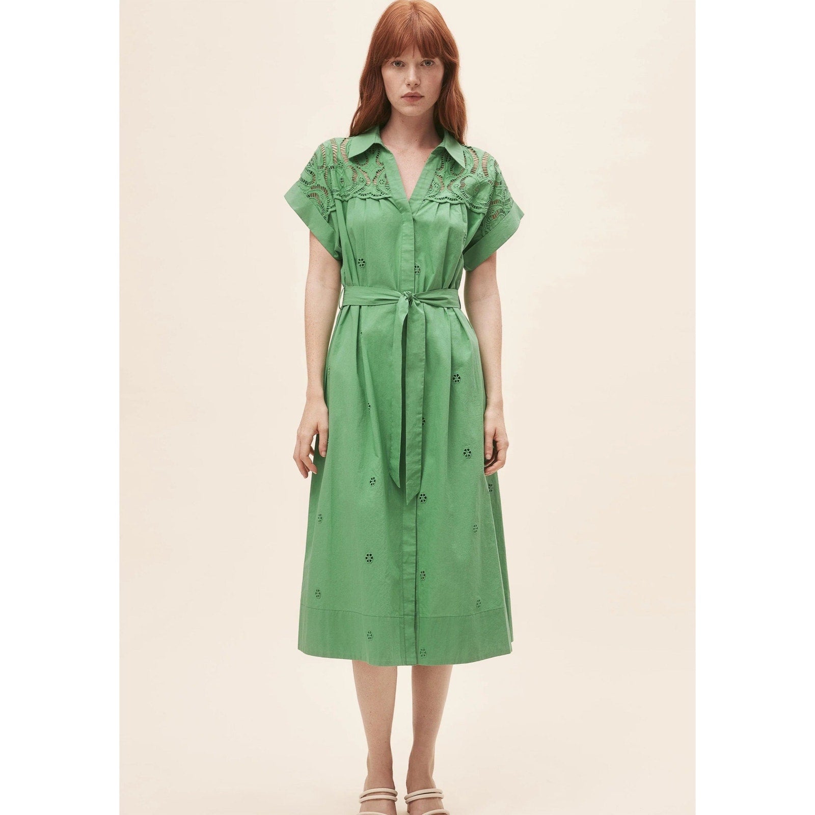 Suncoo green eyelet Coco dress, size XXS