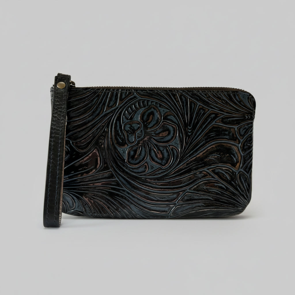 Patricia Nash navy tooled Cassini wristlet bag, NEW WITH TAGS!