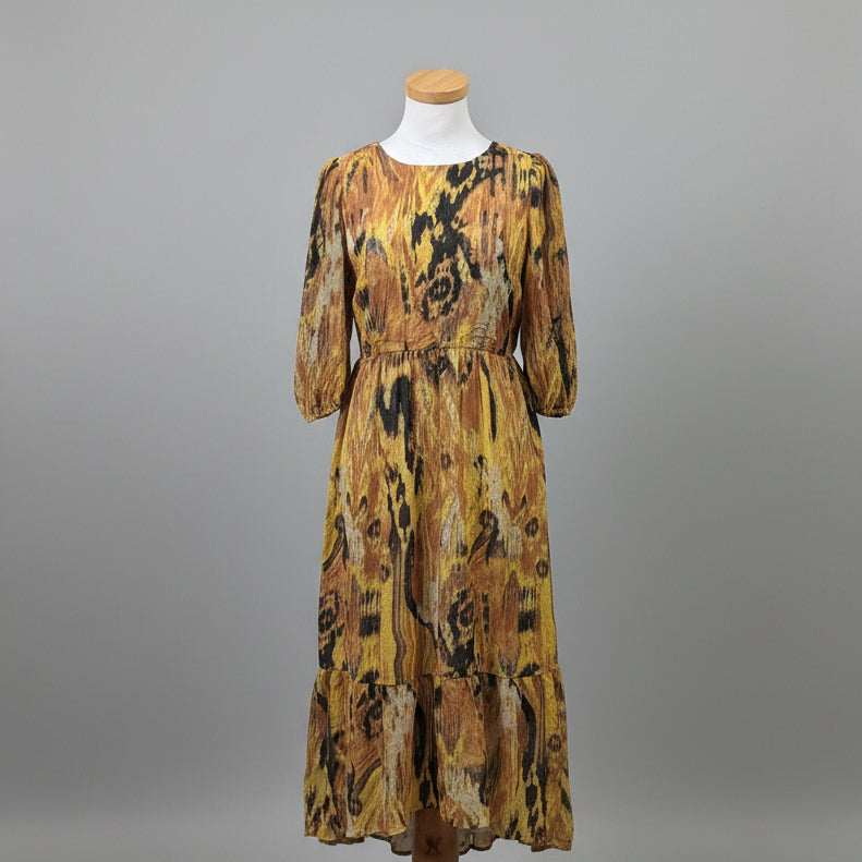 Sundays mustard yellow print Bea Ikat dress, size S