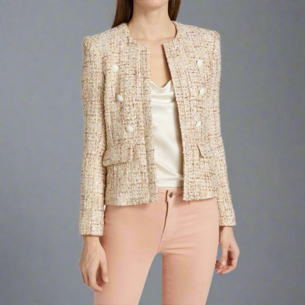 L'Agence camel tweed & sequin Effie jacket, size 6
