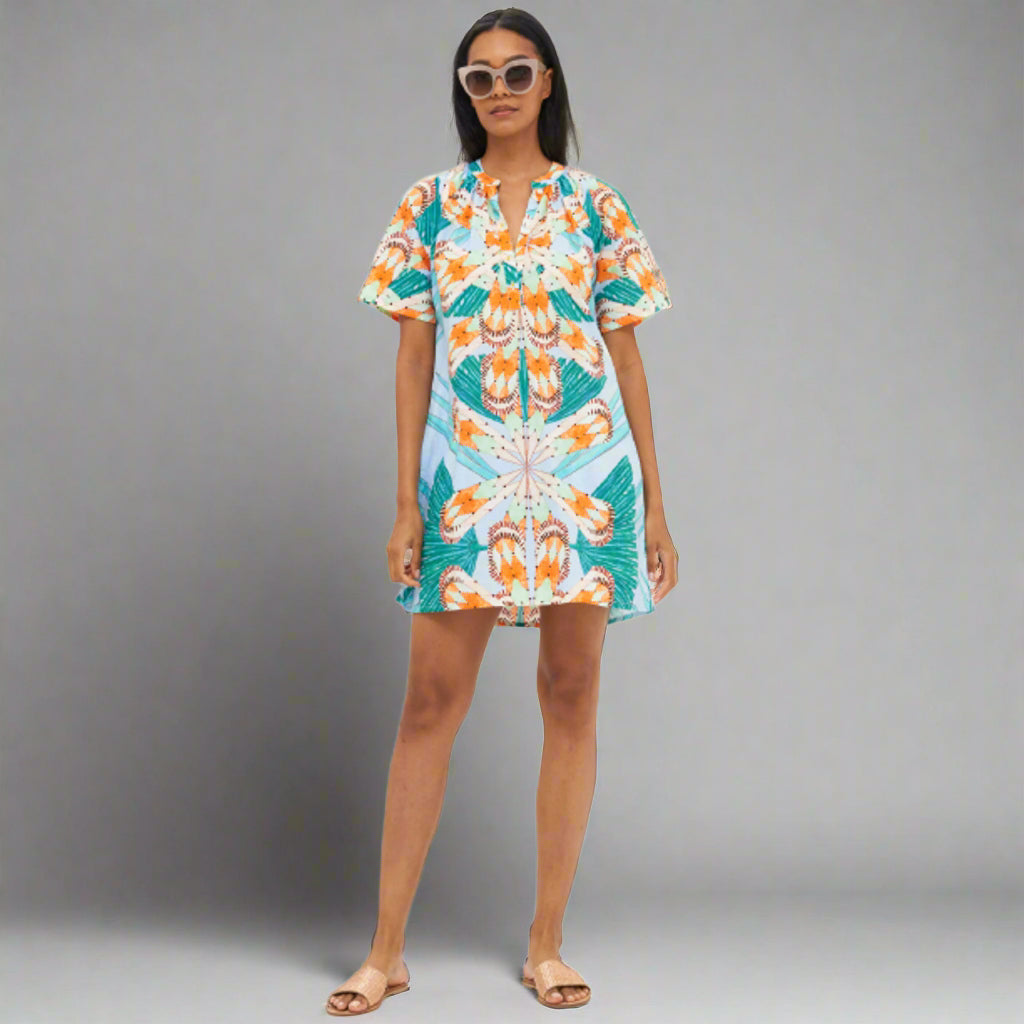 Oliphant blue and orange print Blue Palmetto dress, size XS