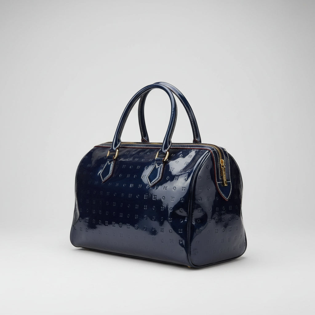 Arcadia metallic blue patent leather satchel, LIKE NEW!