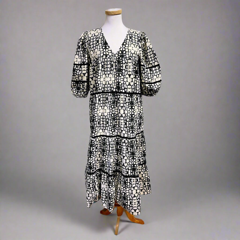 Olivia James The Label gray, black, and cream dress, size S