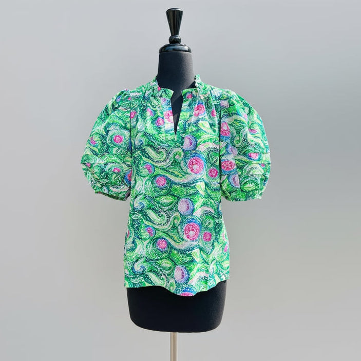 Jade emerald green Twisted Fields blouse, size M