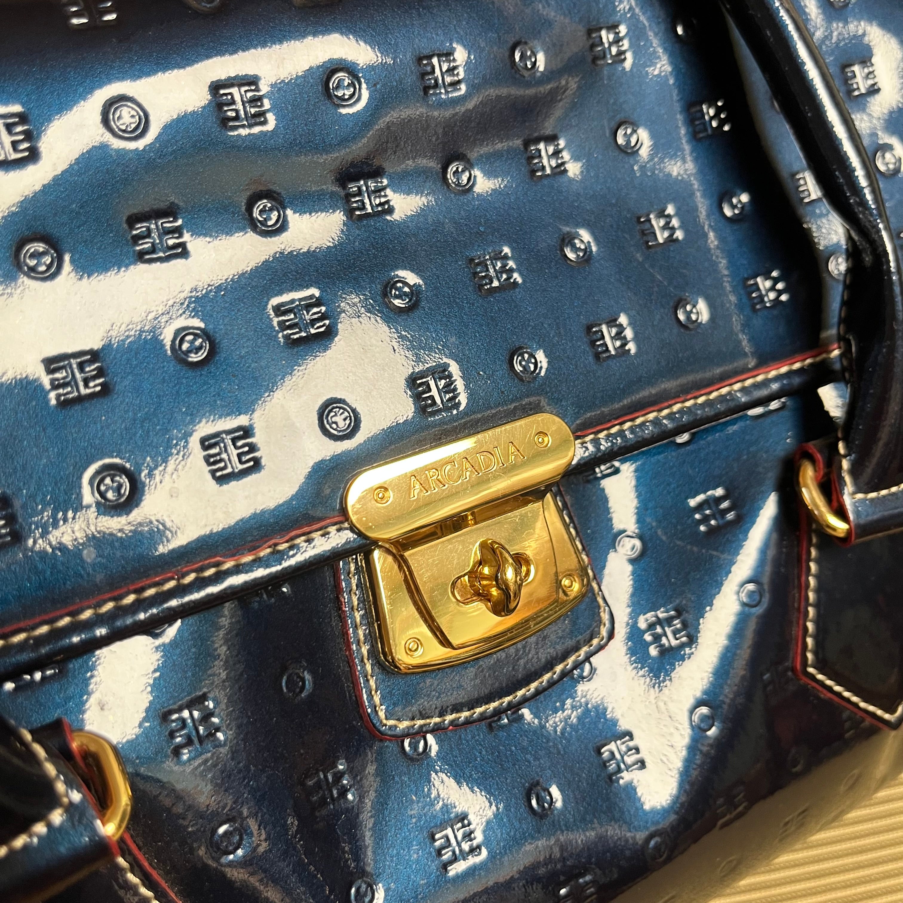 Arcadia metallic blue patent leather satchel, LIKE NEW!