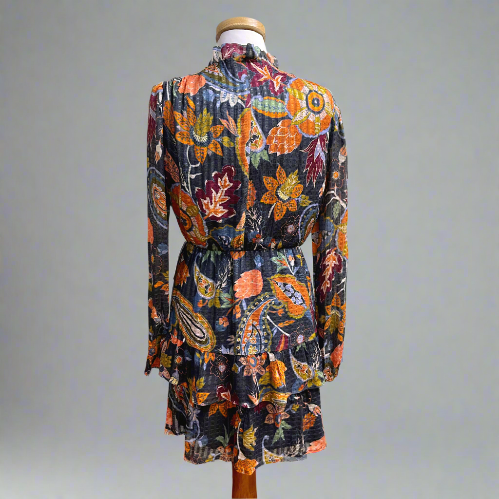 Marie Oliver blue and orange print Alana dress, size XXS