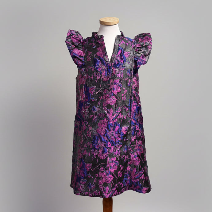 THML black and magenta metallic floral dress, size M