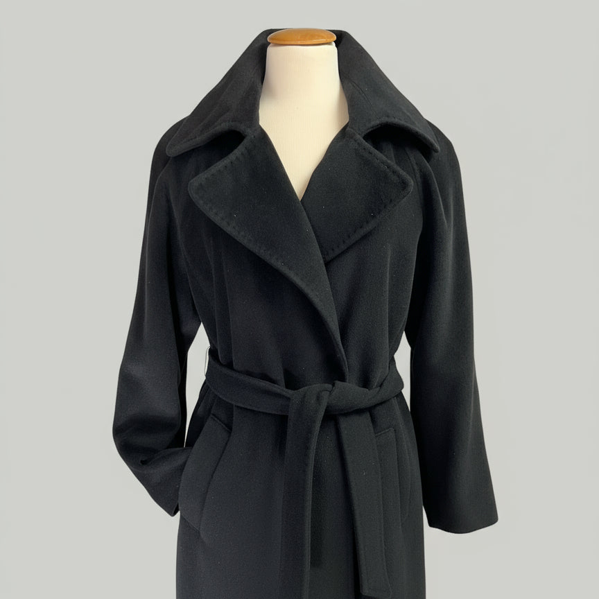 Calvin Klein black angora and wool coat, size 8