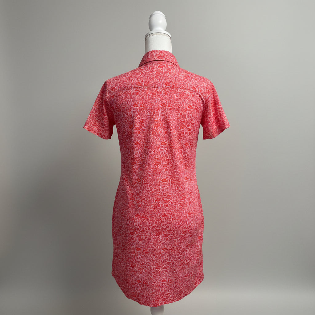 Ann Mashburn pink and red floral popover dress, size XS