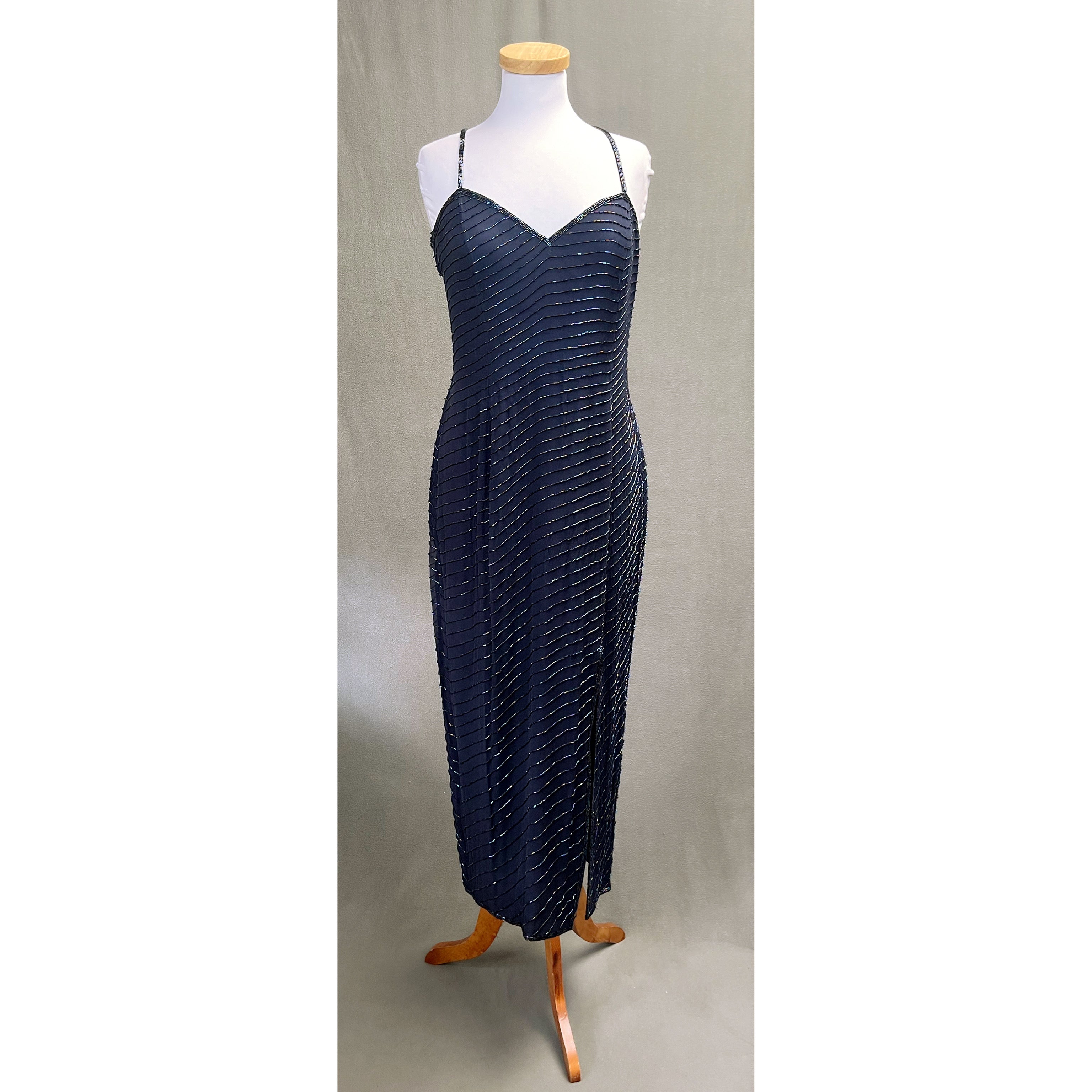 AJ Bari vintage navy beaded dress, size 14