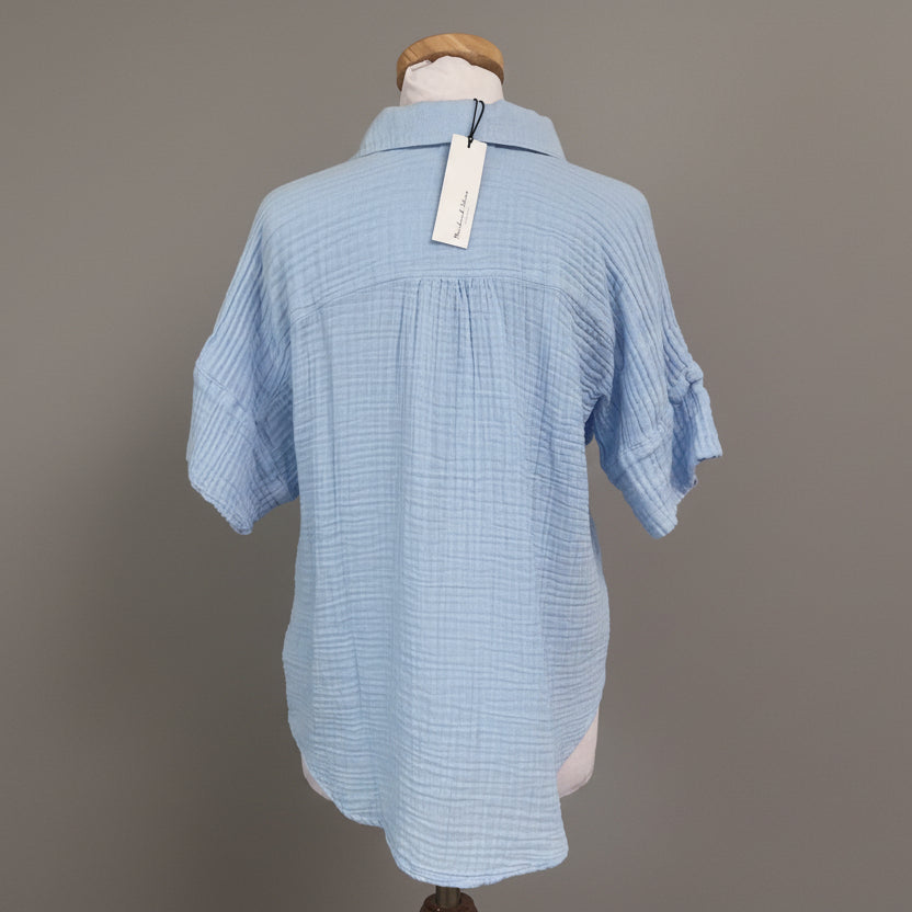 Michael Stars light blue Gigi Popover top, size S, NEW WITH TAGS!