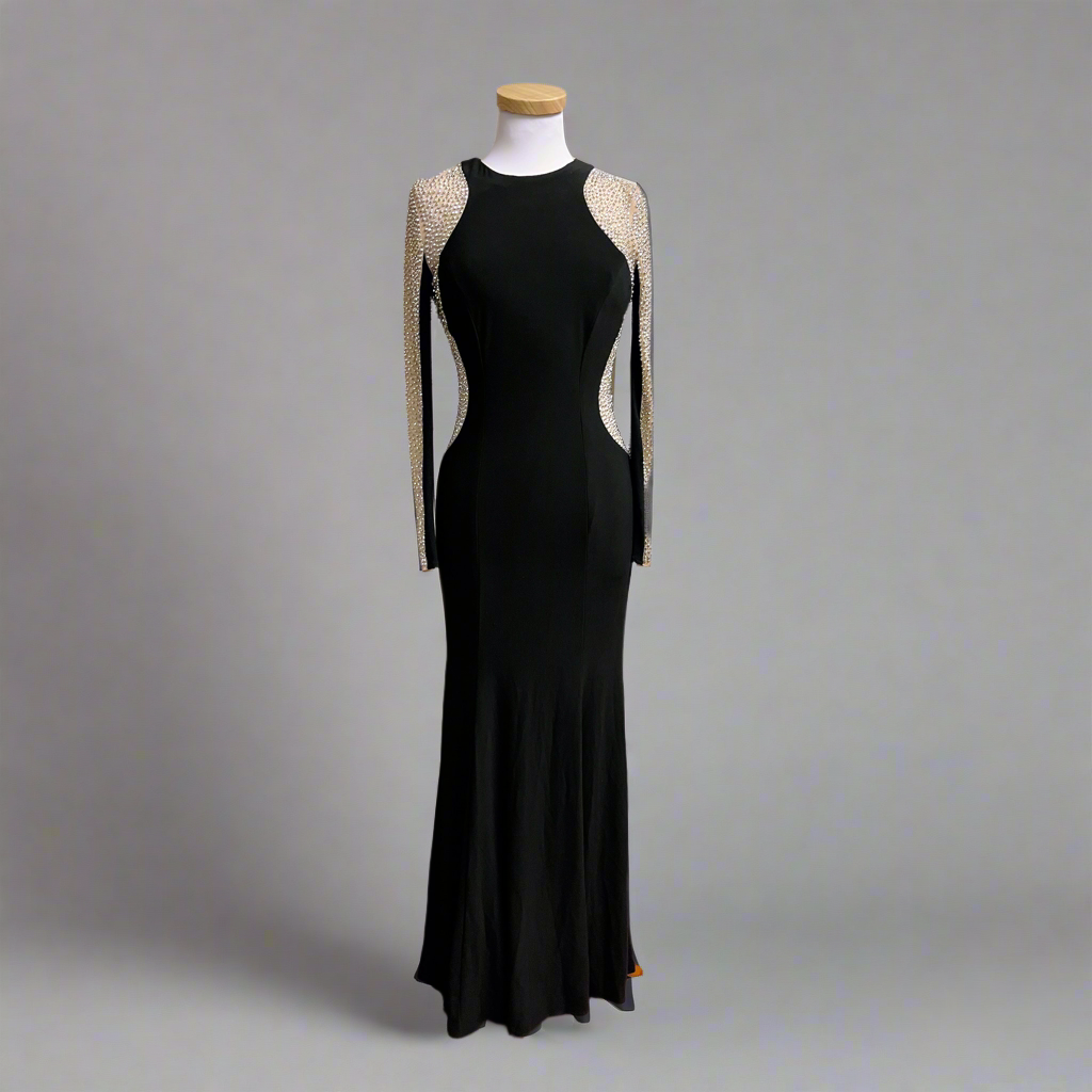 Xscape black dress with metallic studs, size 4