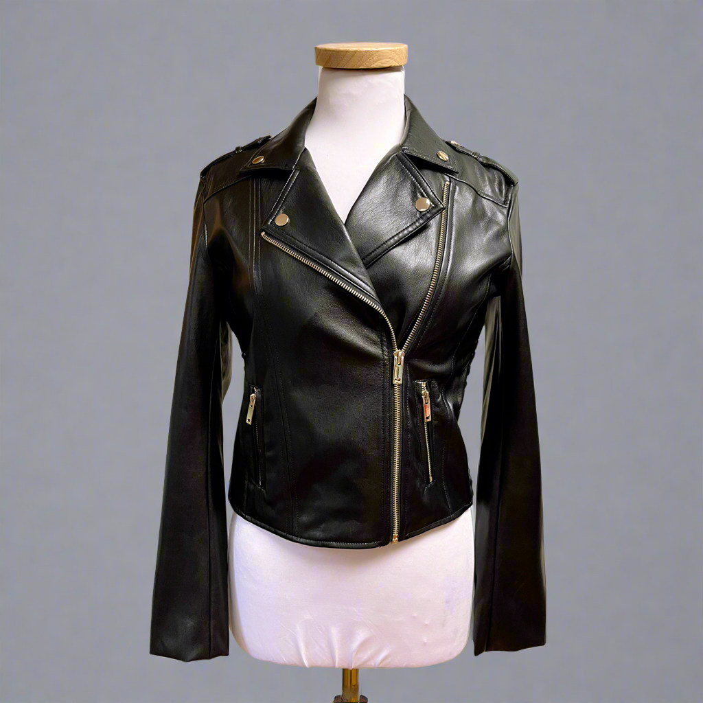Generation Love black vegan leather moto jacket, size S