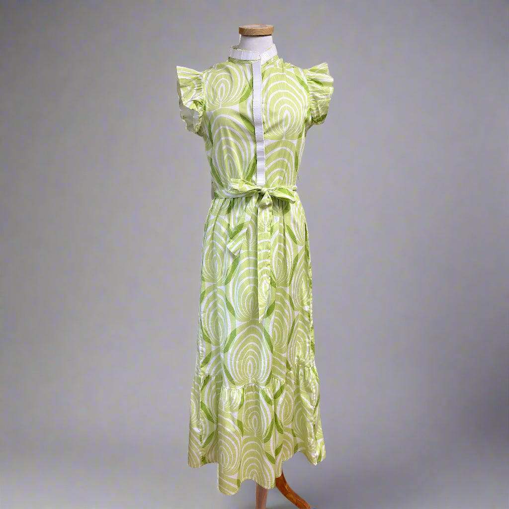 Sheridan French lime green & white print dress, size S