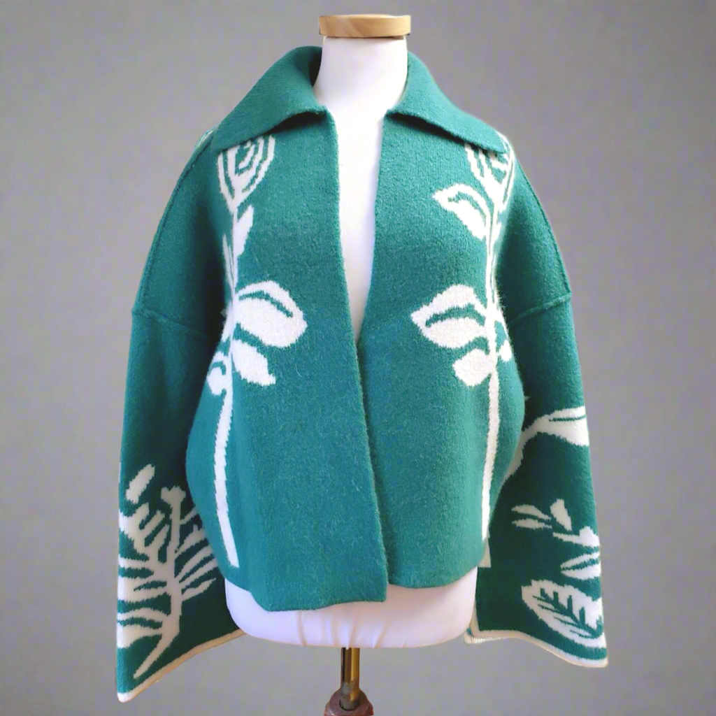 Anthropologie jade and cream floral sweater, size S