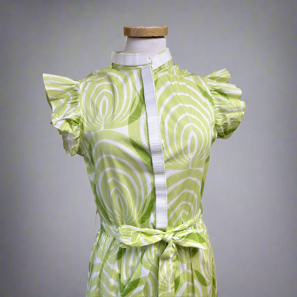 Sheridan French lime green & white print dress, size S
