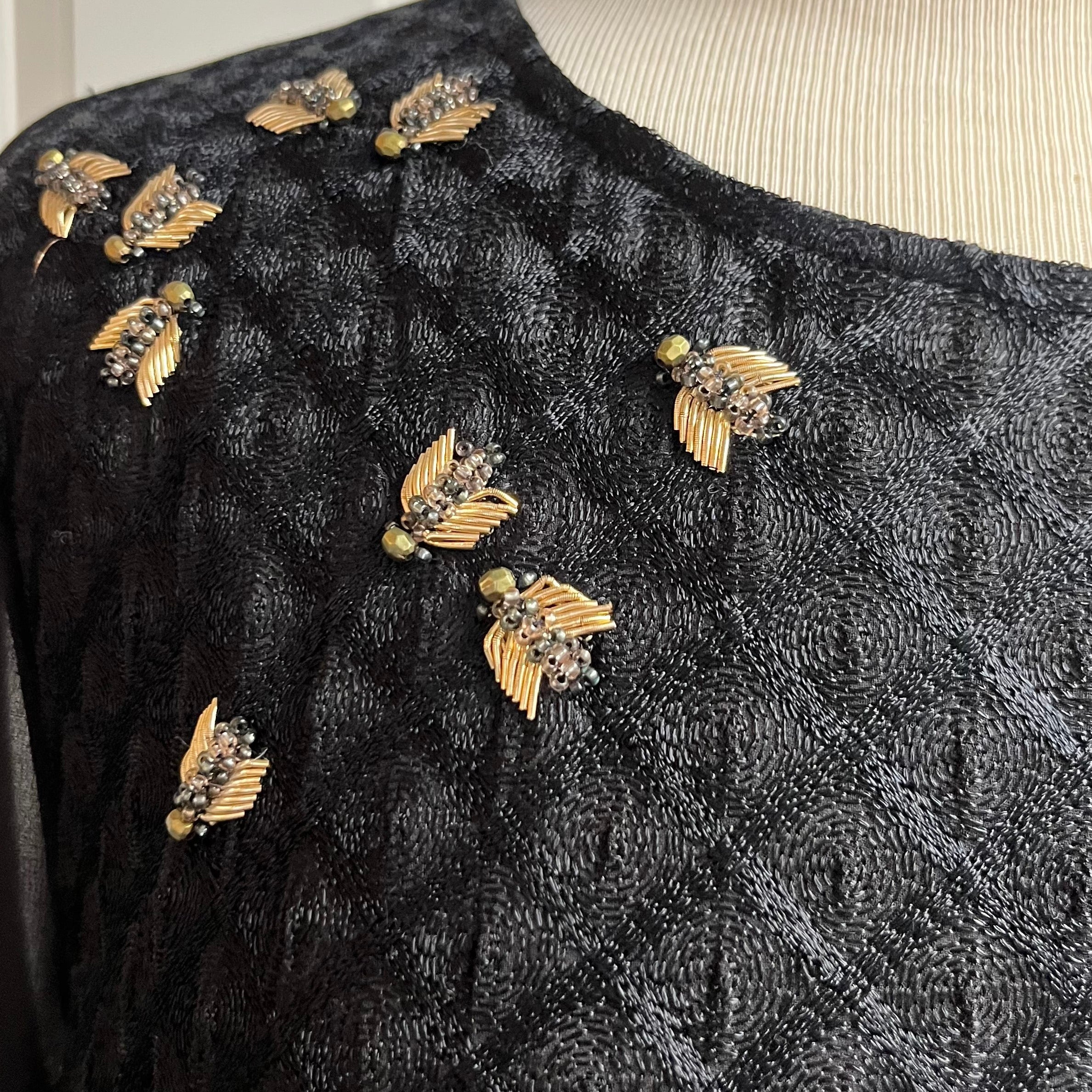 Ted Baker black blouse with gold bees, size S/M