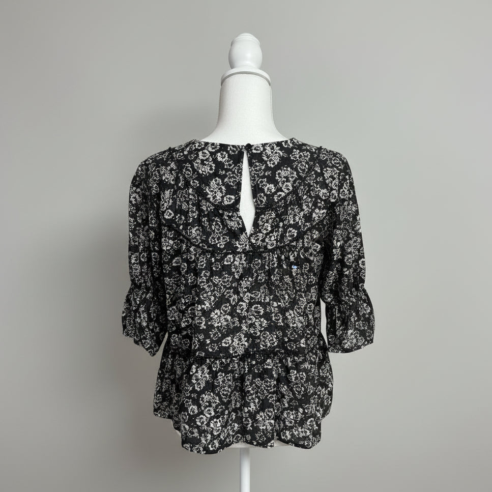 Merlette black and white floral Sol blouse, size XS