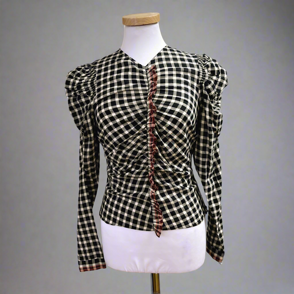 Ulla Johnson black plaid Blair blouse, size 2