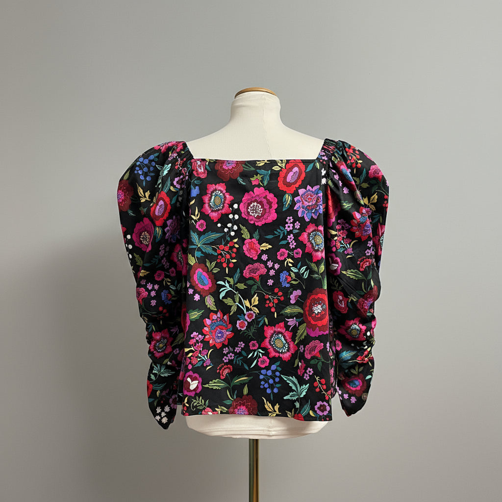Crosby black and fuchsia floral Winnie blouse, size M