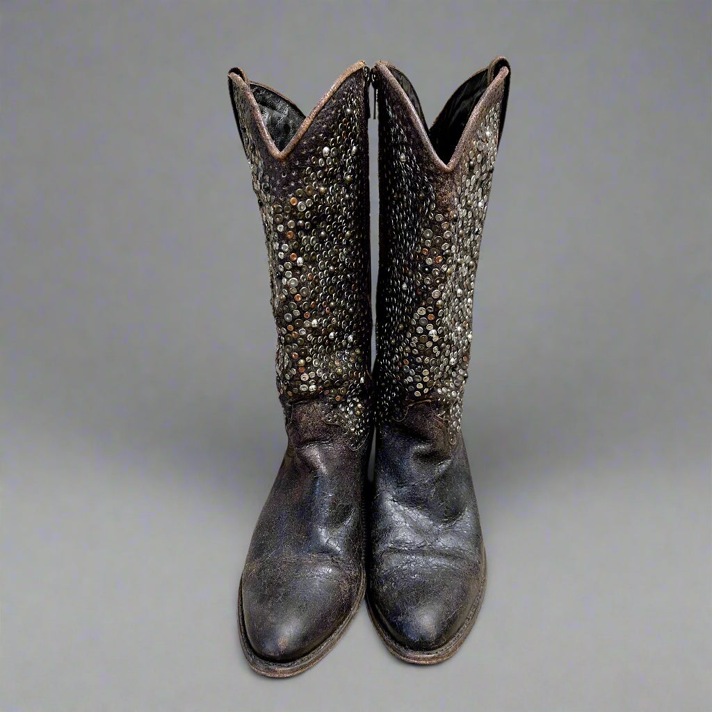 Frye brown studded Deborah boots, size 7