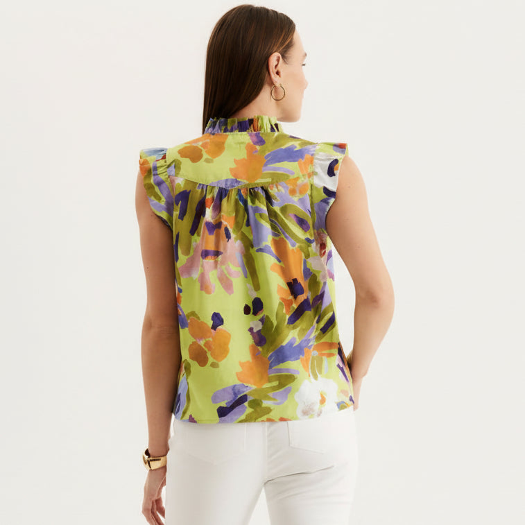 Tyler Boe chatreuse floral Piper blouse, size M