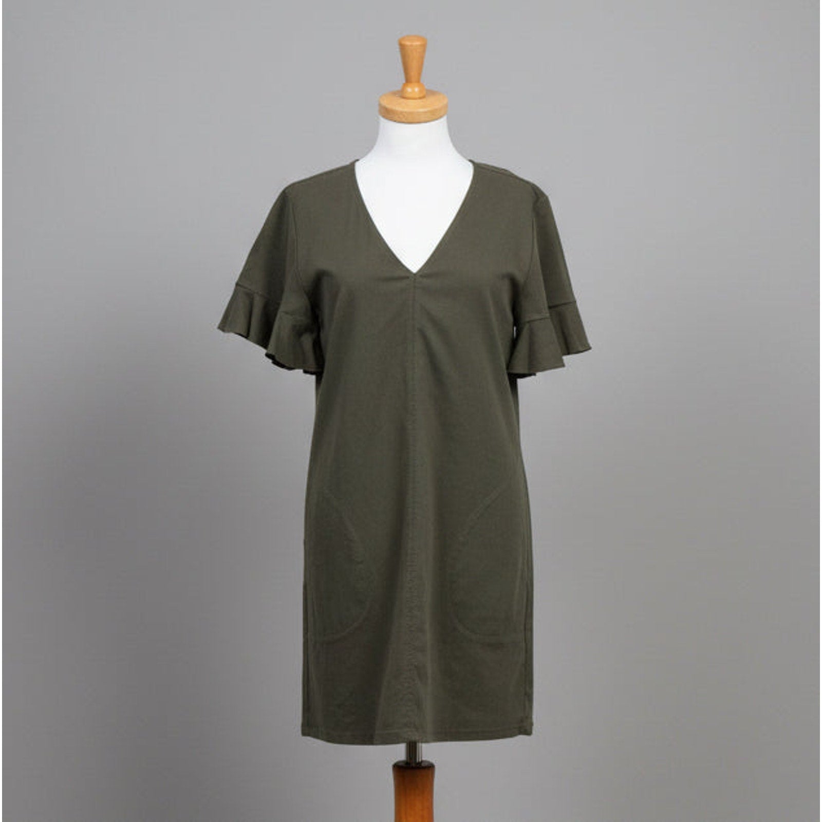 Lilla P olive v-neck ruffle sleeve dress, Size XS, NEW WITH TAGS!