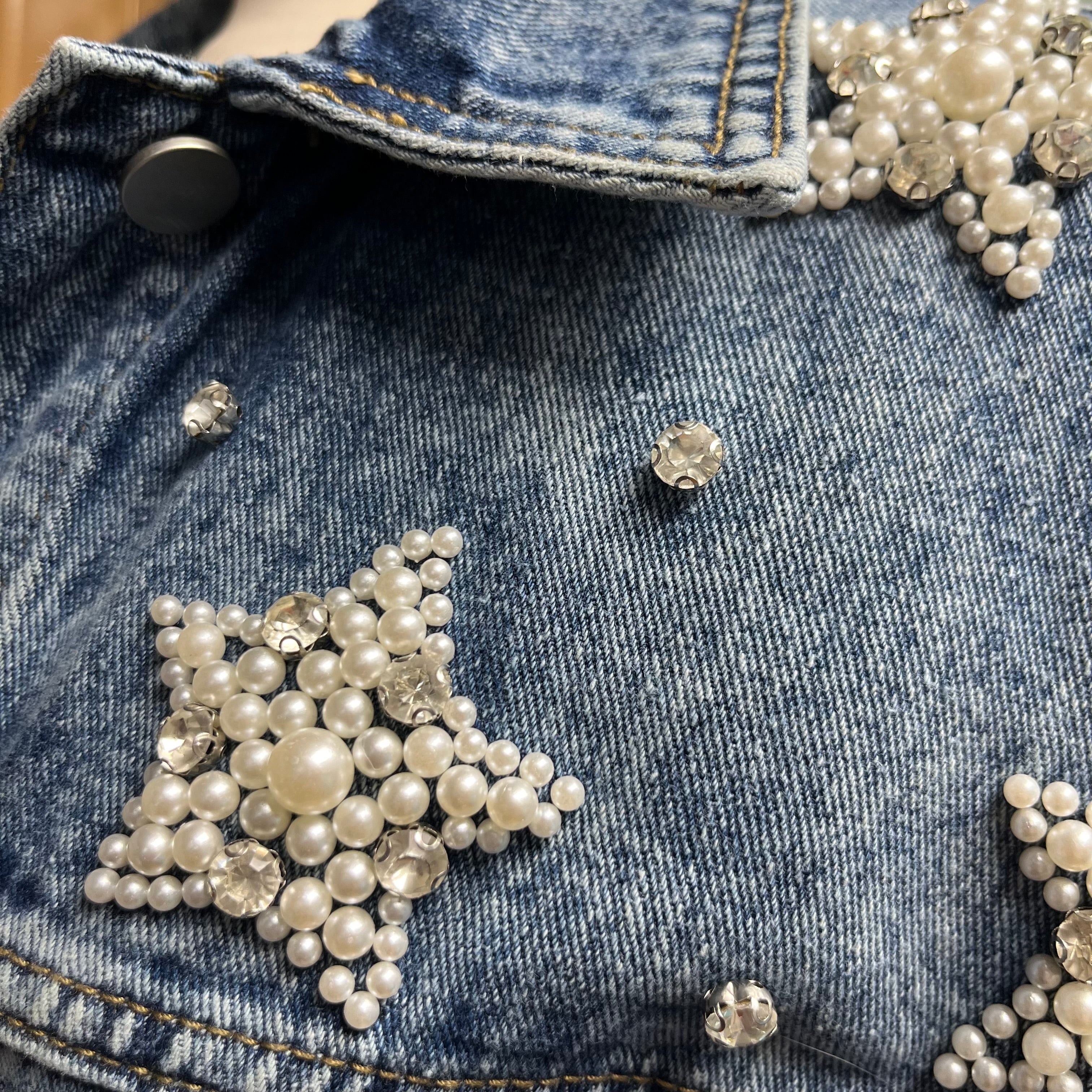 Veveret denim jacket with pearls, size S