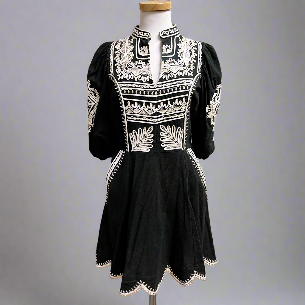 Scarlett Poppies black embroidered See You Tonight dress, size S