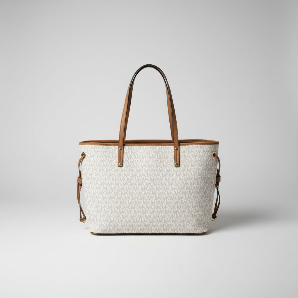 Michael Kors bone and tan logo Jet Set Travel Tote Large, LIKE NEW!