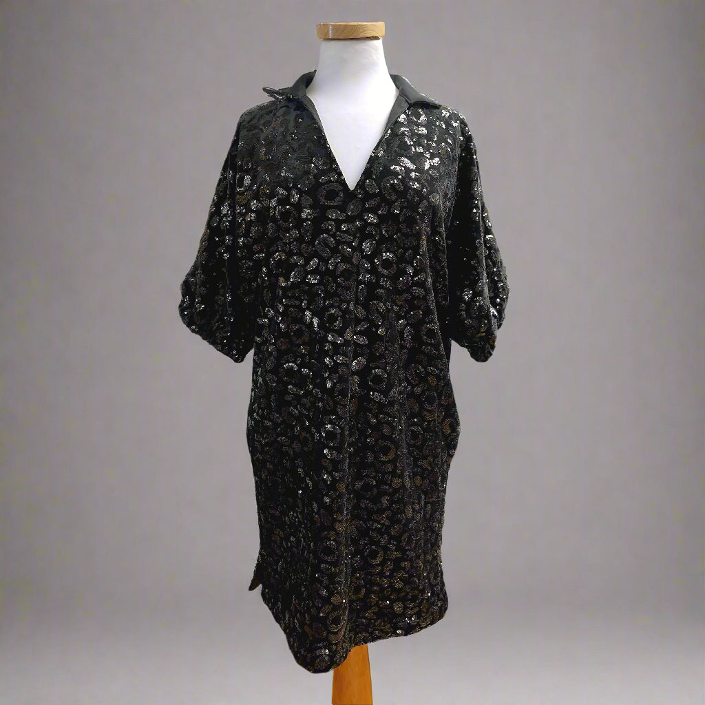 Emily McCarthy black velvet & sequin dress, size S