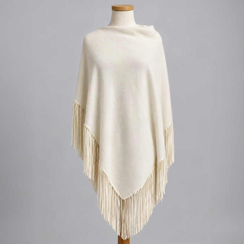 Jennifer Tyler cream cashmere and suede fringe cape, BRAND NEW WITH TAGS!