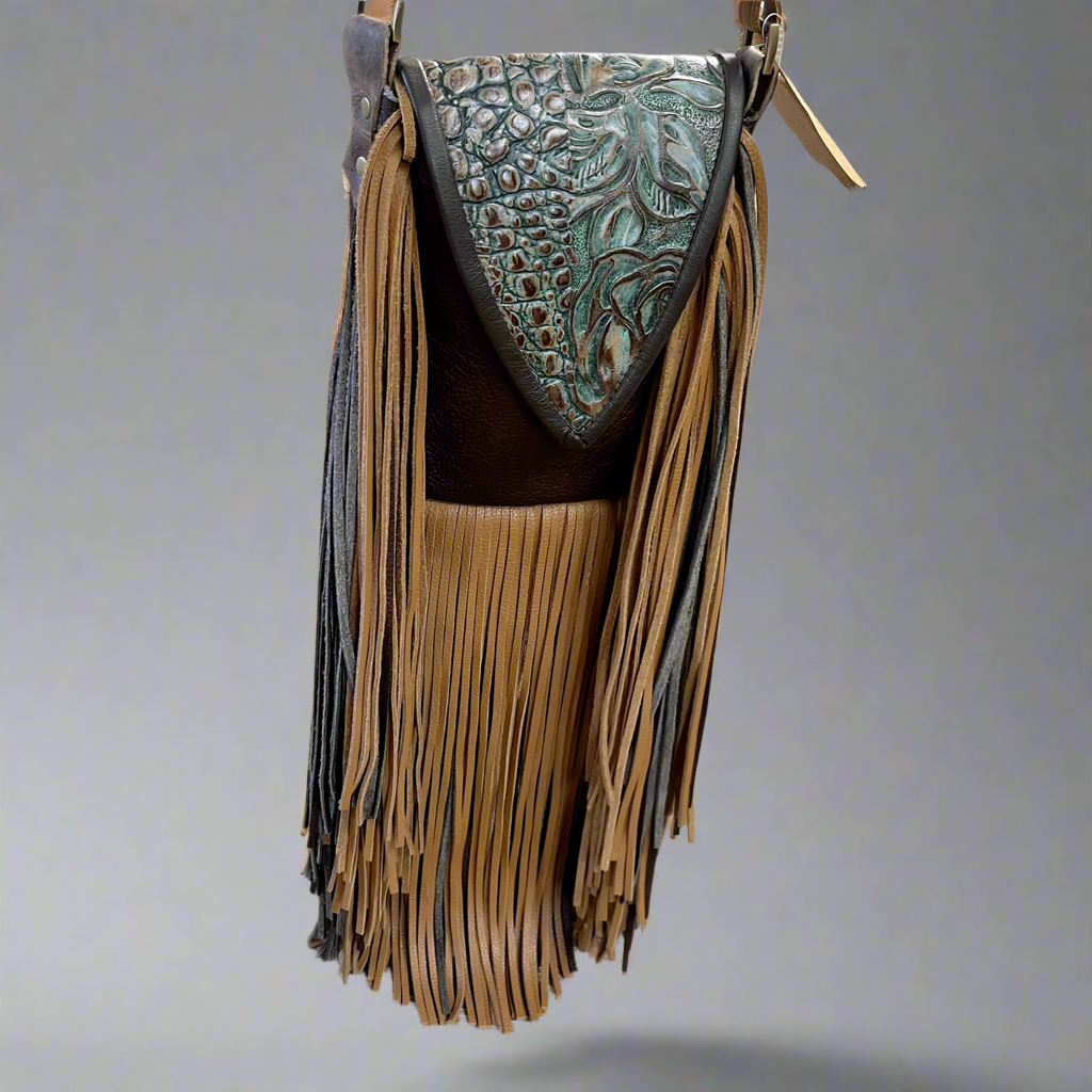 Handcrafted leather handbag with fringe, BRAND NEW!