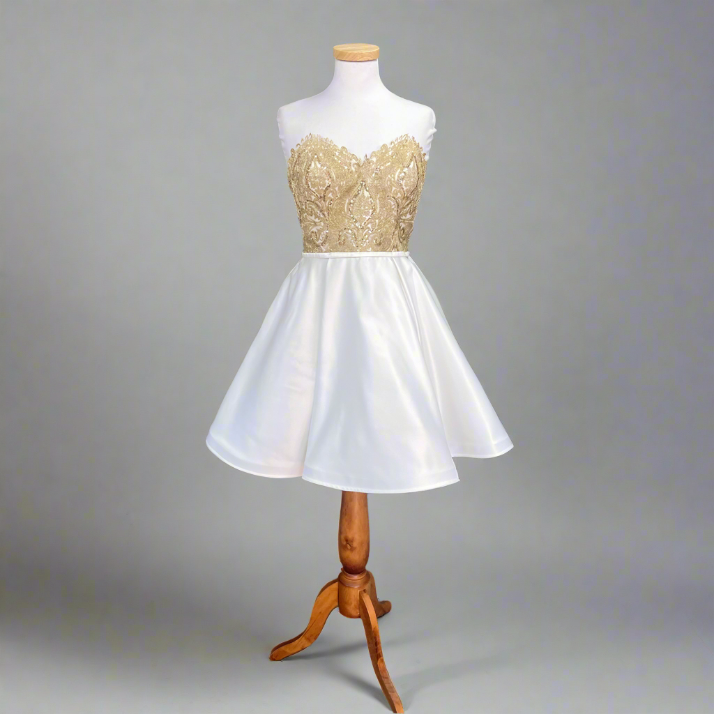 Blush Prom ivory and gold dress, size 10