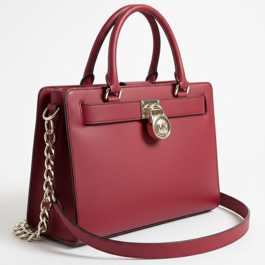 Michael Kors red Hamilton Saffiano satchel bag