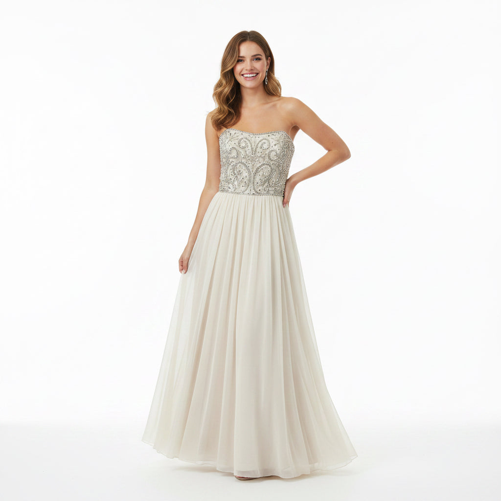 Xscape champagne dress with beading, size 14