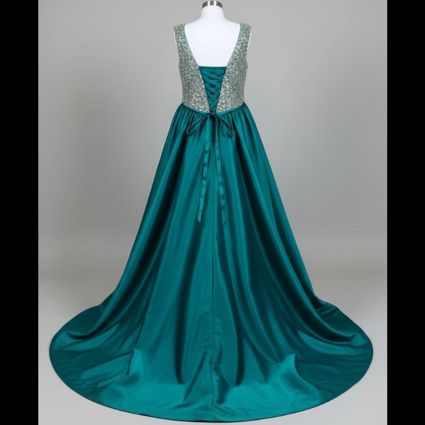 Jade green dress with crystal bodice, size XXL