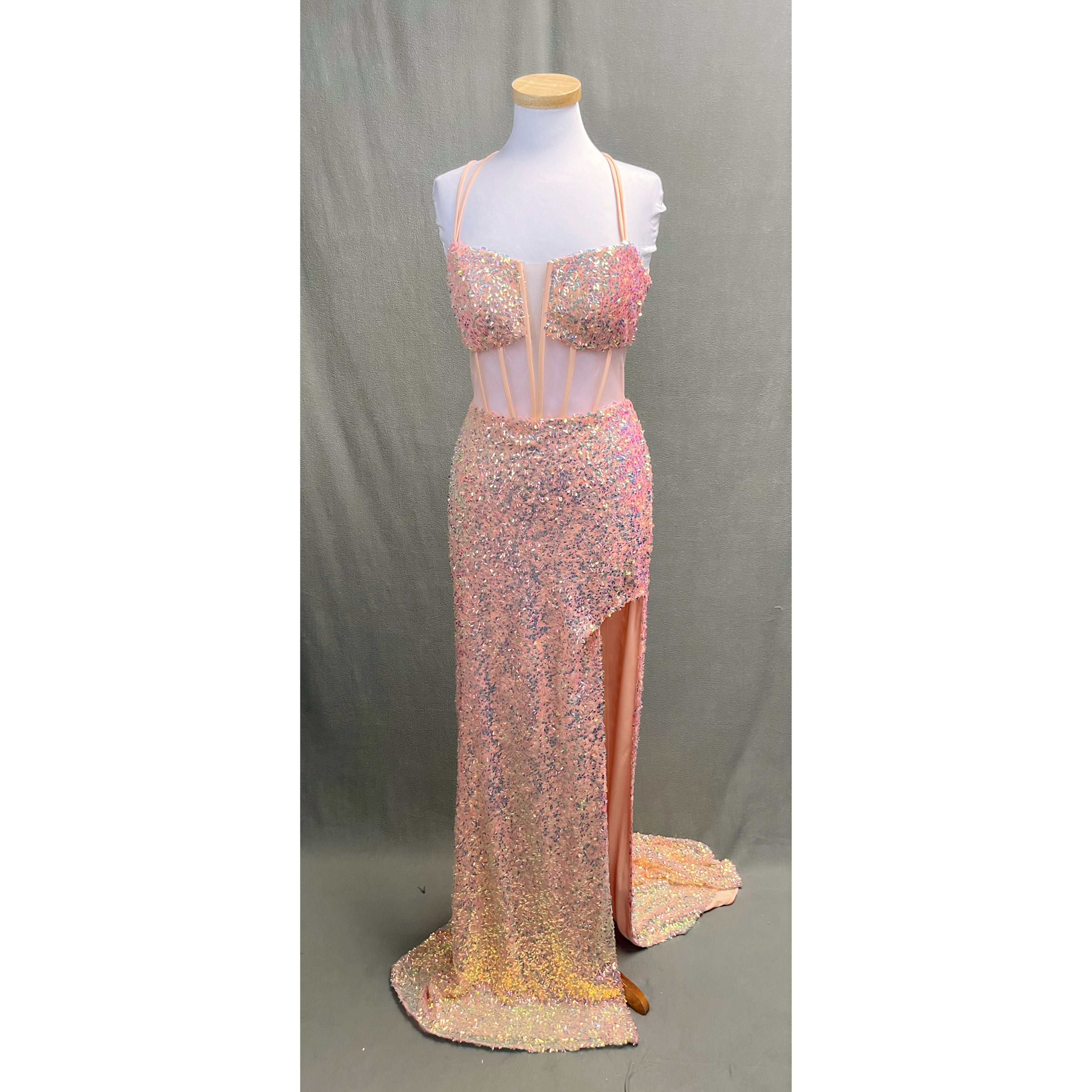 Alyce Paris peach sequin dress, size 8, NEW WITH TAGS!