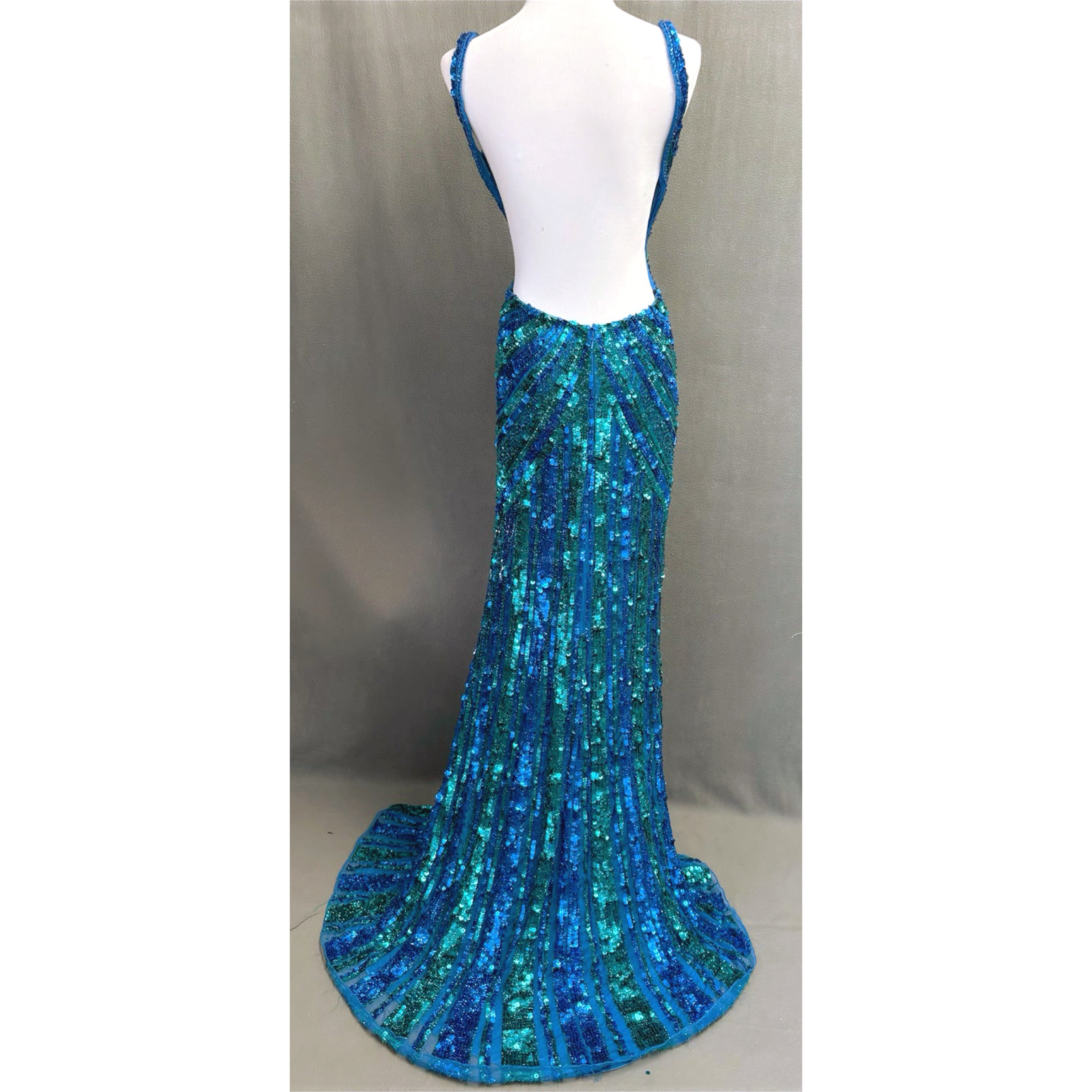 Sherri Hill cobalt and emerald sequin dress, size 4.