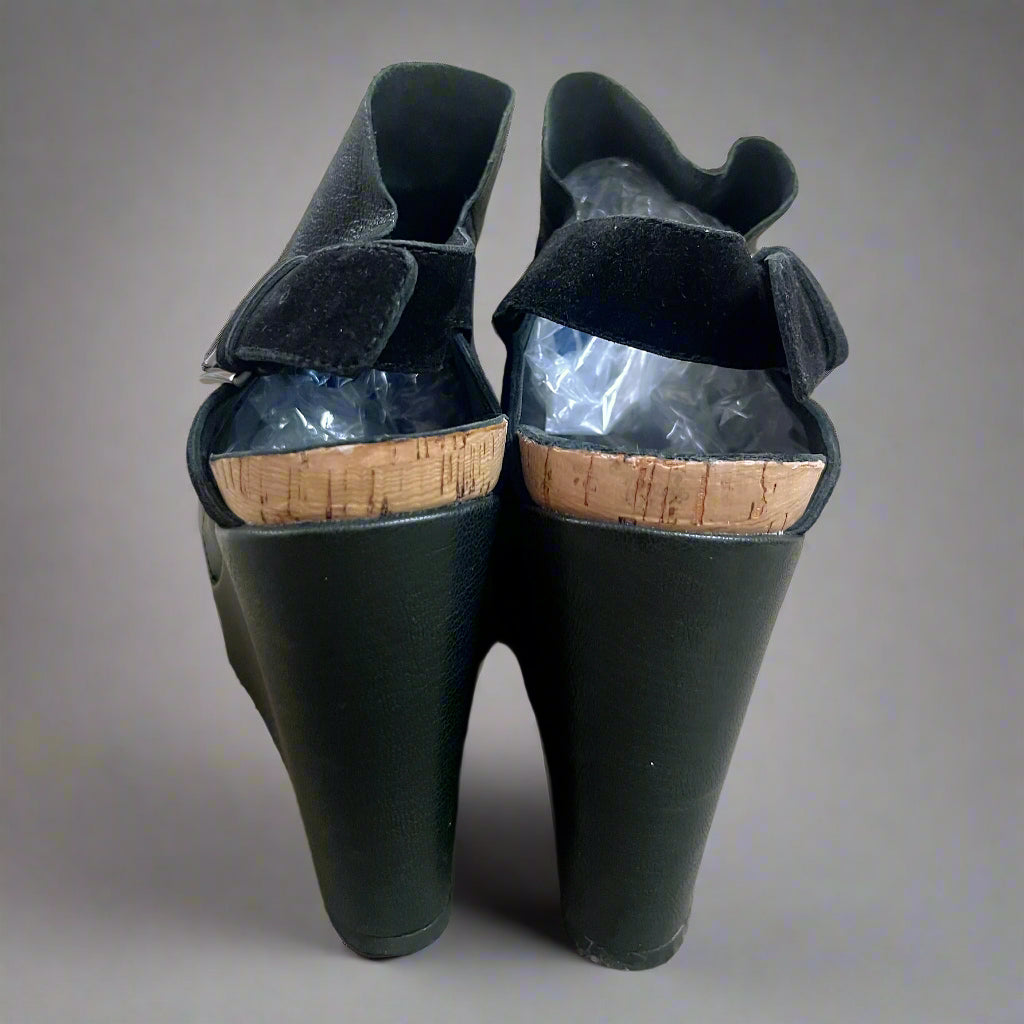 Eileen Fisher black leather wedge shoes, size 8