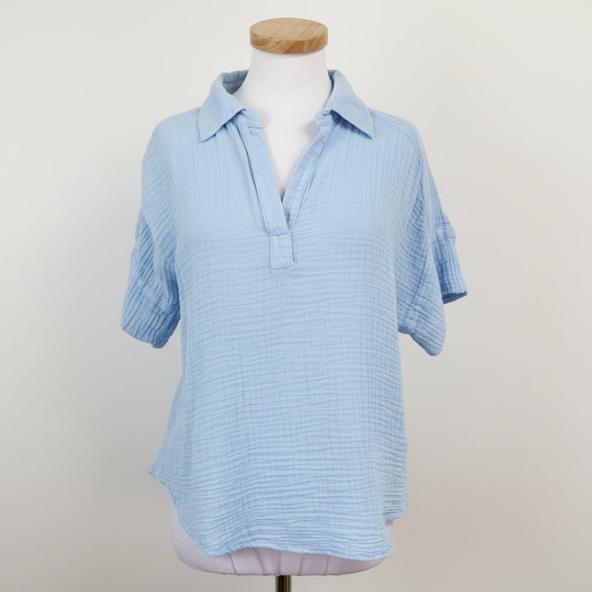 Michael Stars light blue Gigi Popover top, size S, NEW WITH TAGS!