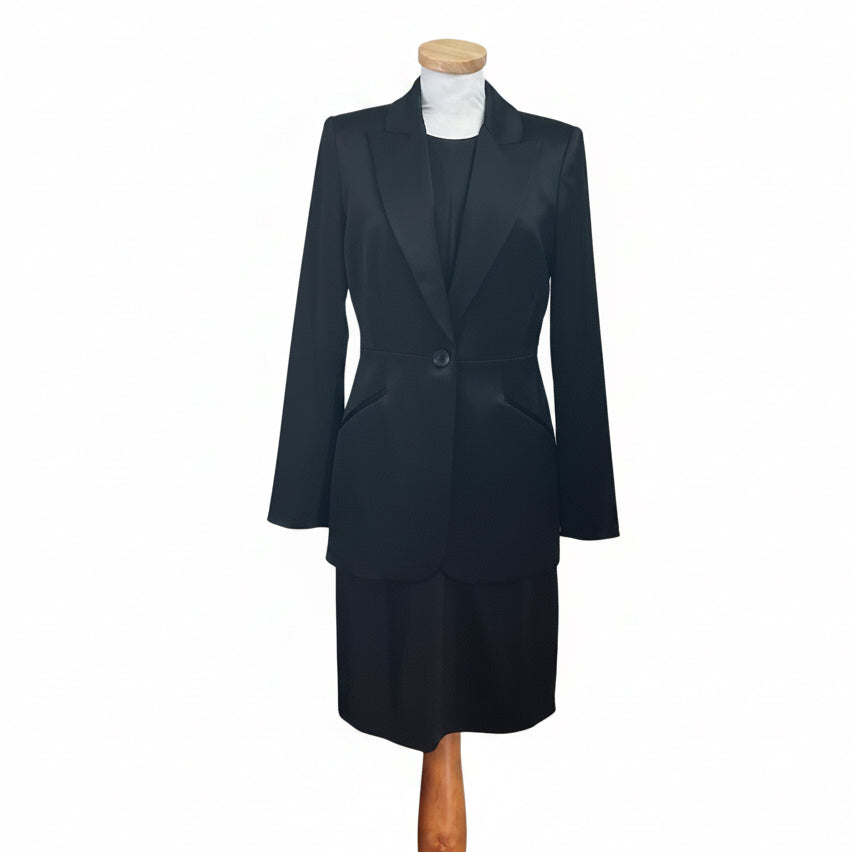 Elie Tahari black satin dress with jacket, size 4/6, NEW WITH TAGS!