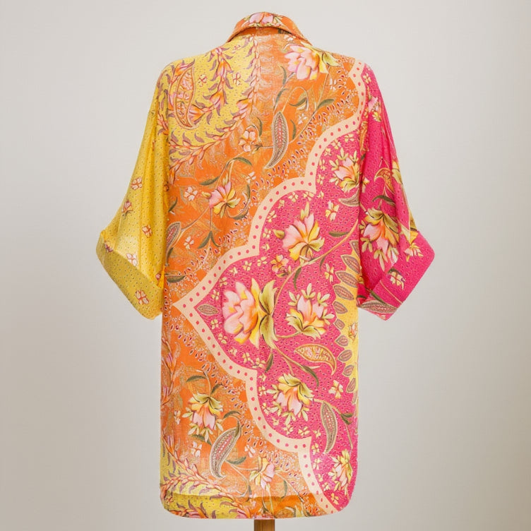 Agua Bendita orange, yellow, and pink Chrissy Lula coverup, size M